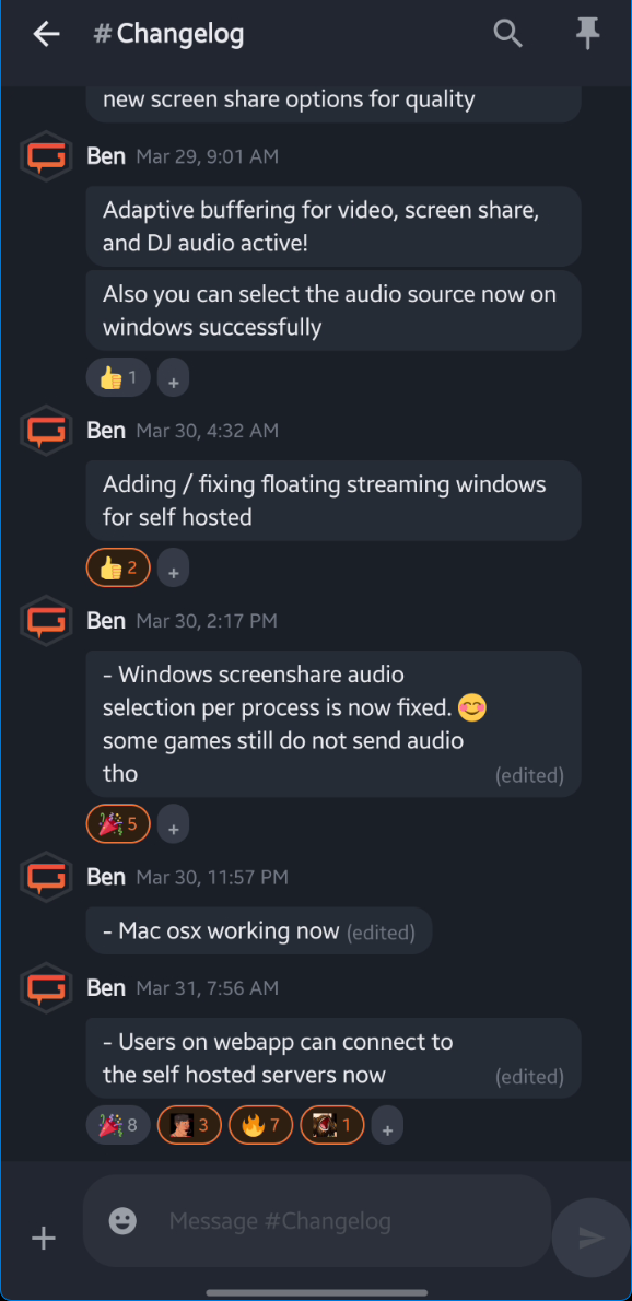 GameVox mobile app showing channels and chat